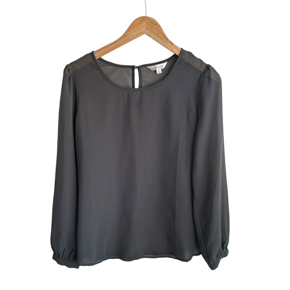 Charming Charlie Sheer Top‎  Dark Gray Long Sleeves Small Classic Casual NWT